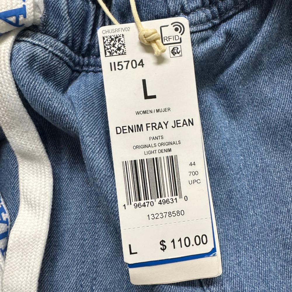 Adidas Ksenia Schnaider Denim Fray Jean Womens L Blue Wide Leg Pants II5704 - Picture 3 of 7